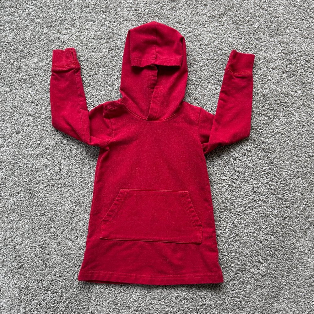 PRIMARY Dress, Hooded, Long sleeves, Red, 2T, kangaroo pocket